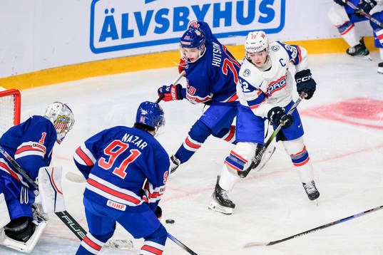 Lane Hutson of USA and Johannes Lokkeberg of Norway