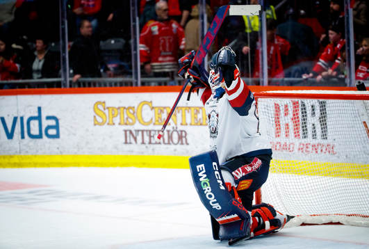 Linköpings målvakt Marcus Högberg jublar vid slutsignalen