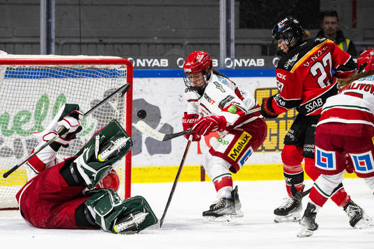 Luleås Jaycee Magwood gör 5-2 bakom Modos målvakt Andrea
