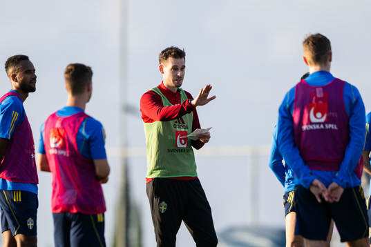 Interim coach Daniel Bäckström of the Swedish men's football national team at a training session
