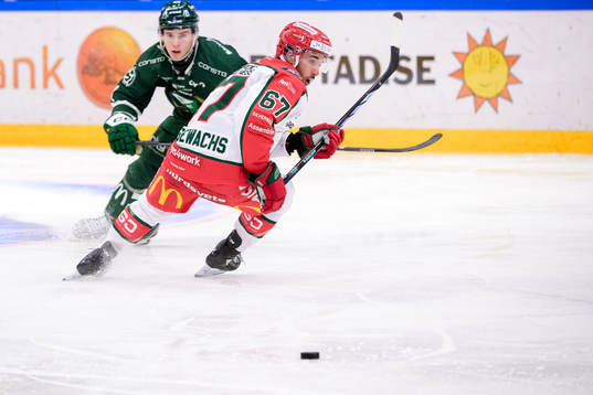 Färjestads Oscar Lawner och Frölundas Jayden Halbgewachs