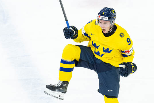 Theo Lindstein of Sweden celebrates the 1-1 goal