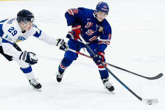 Lenni Hameenaho of Finland and Lane Hutson of USA