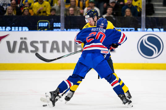 Jonathan Lekkerimäki of Sweden and Lane Hutson of USA