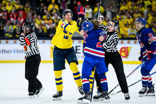 Anton Johansson of Sweden fights Lane Hutson of USA