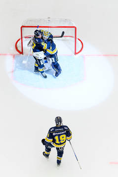 HV71s Oliwer Kaski, målvakt Joni Ortio och Henrik