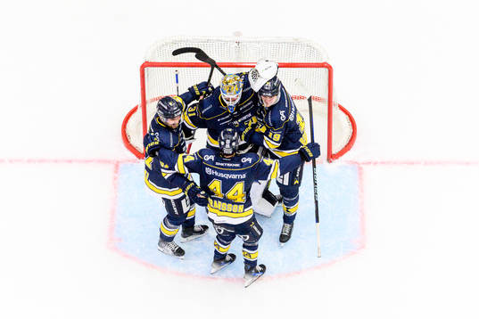HV71s Oliwer Kaski, målvakt Joni Ortio, Henrik Borgström
