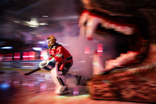 Luleås målvakt David Rautio åker in genom björngapet