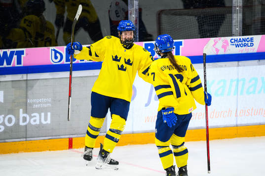 Anna Brenkle of Sweden celebrates