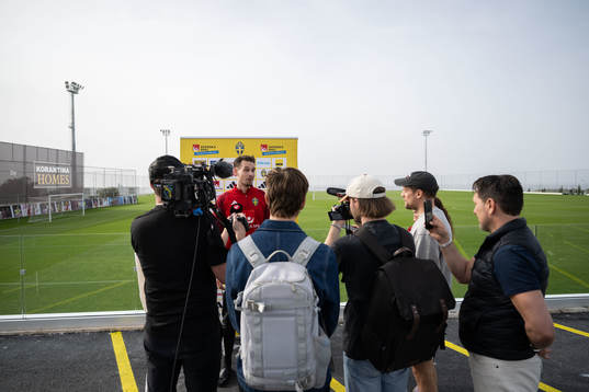 Interim coach Daniel Bäckström of the Swedish men's football national team in mixed zone
