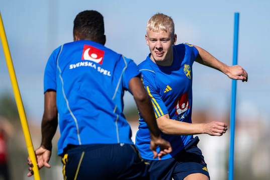 Isaac Kiese Thelin and Otto Rosengren of the Swedish men's football national team at a training session