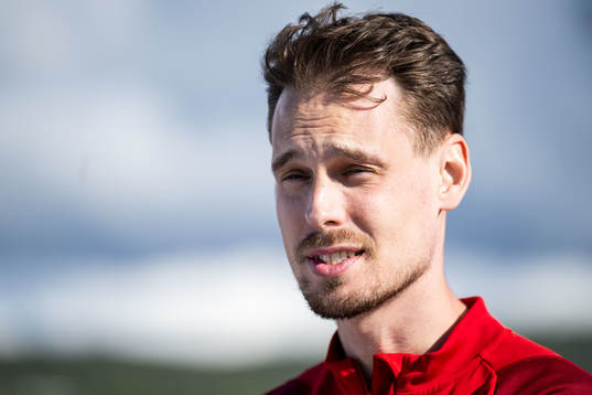 Interim coach Daniel Bäckström of the Swedish men's football national team in mixed zone