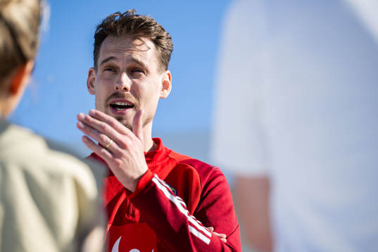 Interim coach Daniel Bäckström of the Swedish men's football national team in mixed zone