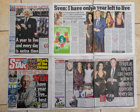 OL, ENGLAND - Friday, January 12, 2024: A montage of printed British newspapers as they cover the story of former England manager, Sweden's Sven-Göran Eriksson, who announced he had cancer and only 