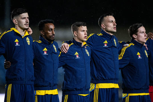 Armin Gigovic, Taha Ali, Samuel Dahl, Henrik Castegren and Johan Karlsson of Sweden ahead of the international friendly football match between Sweden and Estonia on January 12, 2024 in Paphos. 