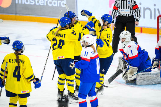Anna Brenkle of Sweden celebrates scoring 4-0
