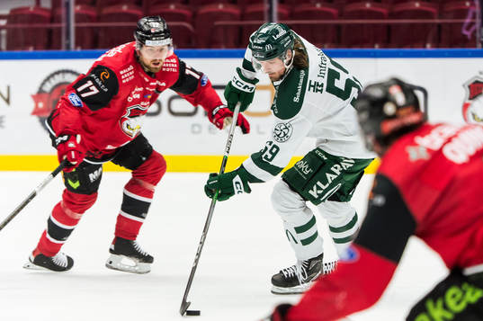 Färjestads Linus Johansson och Malmö Redhawks Johan