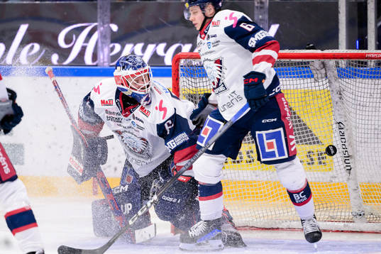 Linköpings målvakt Marcus Högberg och Mattias Hävelid