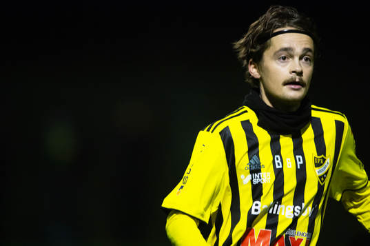 IFK Hässleholms Gustaf Winroth i träningsmatchen mellan IFK Hässleholm och Kristianstads FC i Sösdala 2 februari 2024.
