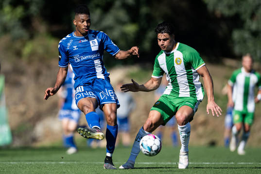 Franklin Degaulle Tebo Uchenna of Sarpsborg 08 and Josef Erabi of Hammarby
