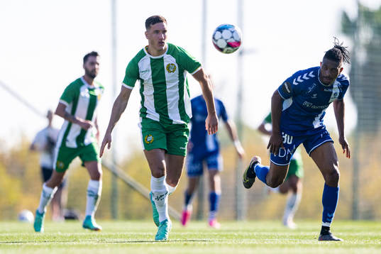 Deniz Gul of Hammarby and Franklin Degaulle Tebo Uchenna of Sarpsborg 08