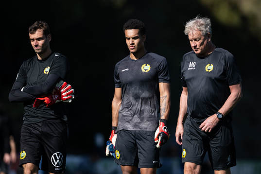 Goalkeeper Davor Blazevic, goalkeeper Oliver Dovin and goalkeeper coach Mikael Olsson of Hammarby