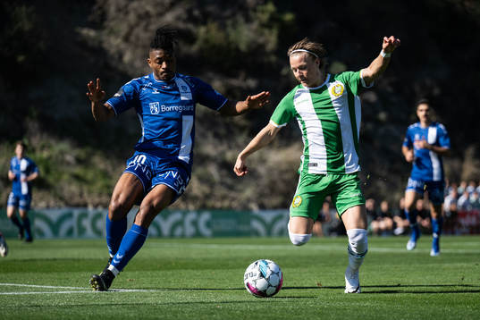 Franklin Degaulle Tebo Uchenna of Sarpsborg 08 and August Mikkelsen of Hammarby
