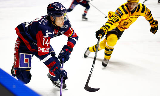 uLinköpings Arvid Costmar nder ishockeymatchen i SHL