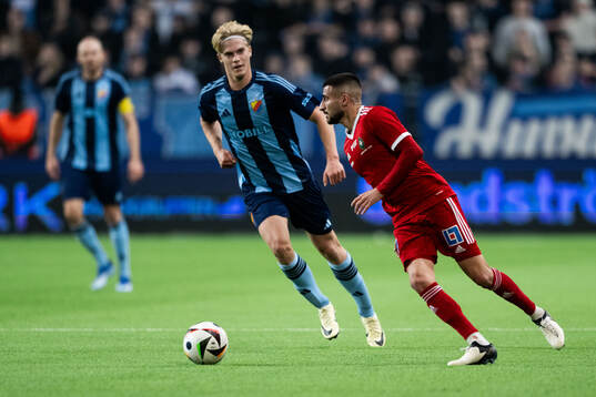 Djurgårdens Lucas Bergvall och Skövde AIKs Elmar Abraham