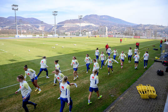 General view of the women's national football team of Sweden at a training session