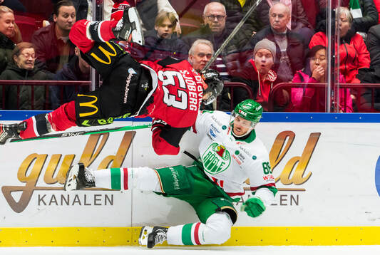 Malmö Redhawks Albert Sjöberg och Rögles Brandon Davidson