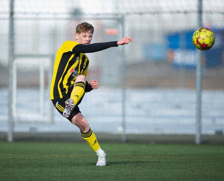 IFK Hässleholms Fabian Arvidsson i träningsmatchen mellan IFK Hässleholm och Hässleholms IF U19 i Hässleholm 25 februari 2024.