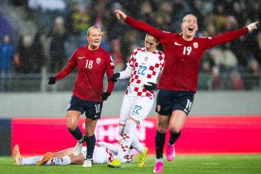 Frida Leonhardsen Maanum of Norway celebrates after scoring 5-0
