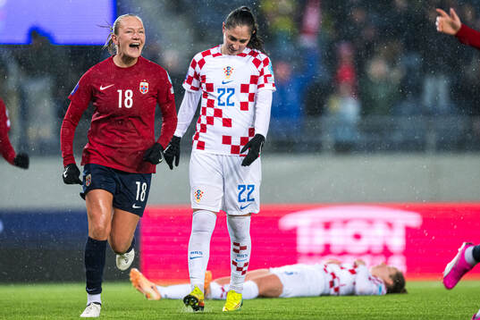 Frida Leonhardsen Maanum of Norway celebrates after scoring the 5-0 goal