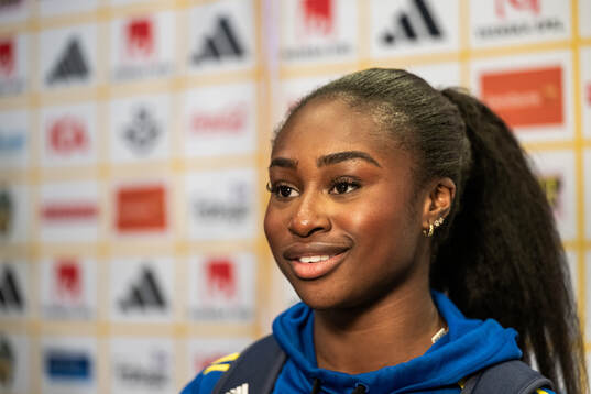 Monica Jusu Bah of Sweden in the mixed zone