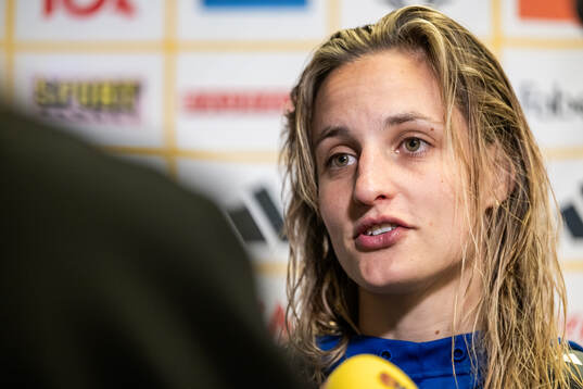Nathalie Björn of Sweden in the mixed zone