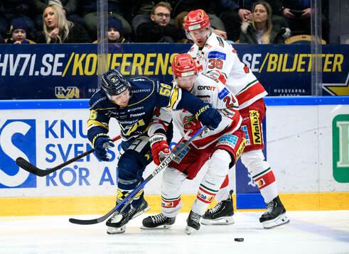 HV71s Fredrik Forsberg och MoDos Erik Walli Walterholm och