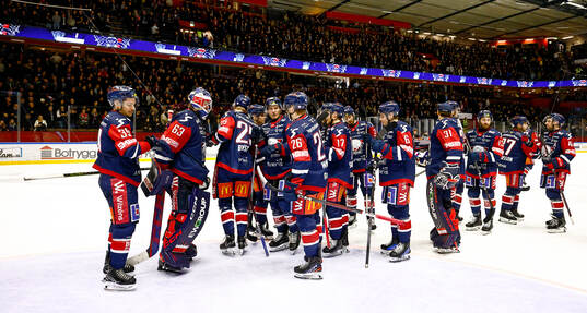 Linköpings spelare tackar målvakt Marcus Högberg