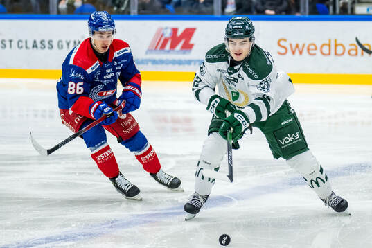 Oskarshamns Lukas Jasek och Färjestads Liam Öhgren