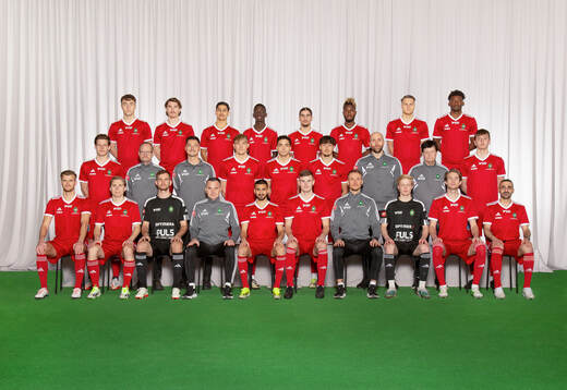  Filip Drinic, Hugo Engström, Marcus Mikhail, Mamadou Jagne, Jacob Shamoun, Mamudu Moro, Gustav Broman, Nelson Pierre. Mittenledet från vänster: Ziga Ovsenek, lagledare Kjell Larsson, mv-tränare Diego Casillas, Emil Skillermo, Armend Suljev, Hannes Forsgård, fystränare Oscar Ljungblom, materialare, Bengt Gejervall, Jonatha Törner. Sittande från vänster: Elias Lindell, Samuel Sörman, Marcus Fröjd, tränare Srdjan Tufegdzic, Elmar Abraham, Filip Schyberg, assisterande tränare Jesper Lövdahl, John Eriksson, Mikael Mörk, Sargon Abraham.