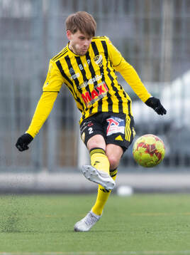  IFK Hässleholms Elliot Pramberg i träningsmatchen mellan IFK Hässleholm och Hovshaga i Hässleholm 16 mars 2024.
