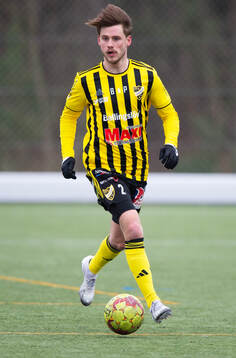  IFK Hässleholms Elliot Pramberg i träningsmatchen mellan IFK Hässleholm och Hovshaga i Hässleholm 16 mars 2024.