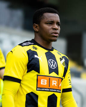 Häckens Abdulrazaq Ishaq innan träningsmatchen i fotboll mellan BK Häcken och Elfsborg den 16 mars 2024 i Göteborg. 