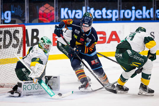 Djurgårdens David Blomgren och Björklövens målvakt