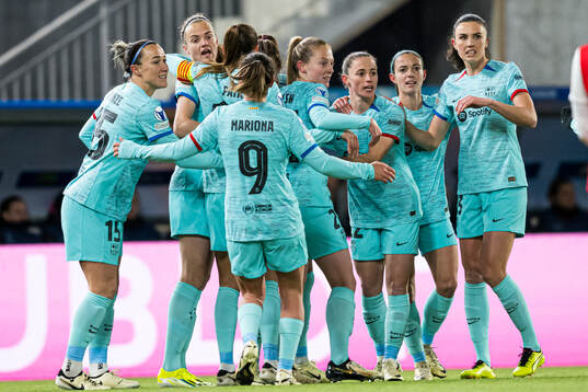 Caroline Graham Hansen of Barcelona celebrates