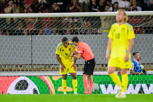 Isak Hien of Sweden and Referee Ricardo de Burgos