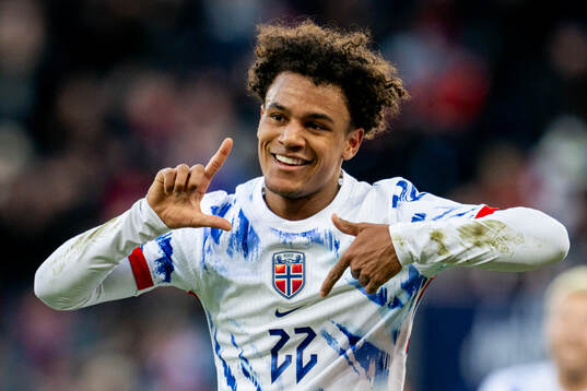 Oscar Bobb of Norway celebrates after scoring 1-0