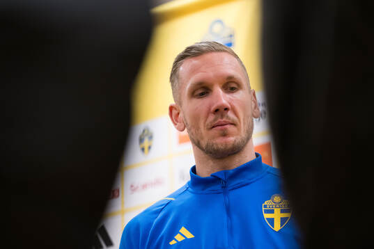 Goalkeeper Robin Olsen of Sweden of the Swedish men's national football team in mixed zone