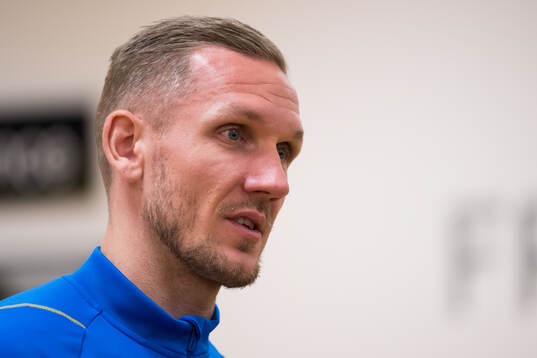 Goalkeeper Robin Olsen of Sweden of the Swedish men's national football team in mixed zone