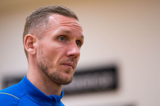 Goalkeeper Robin Olsen of Sweden of the Swedish men's national football team in mixed zone